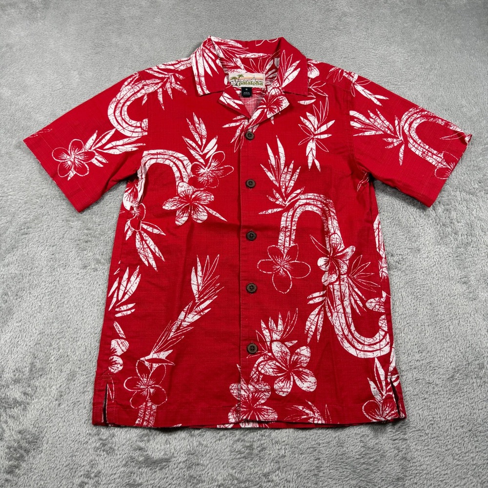 Patagonia Pataloha Shirt Kids Medium Red Floral Aloha Hawaiian Short Sleeve RARE